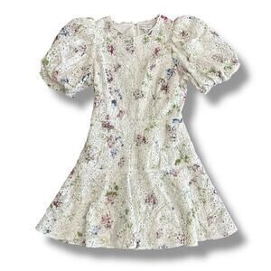Gianni Bini Women’s Floral Eyelet Puff Sleeve Mini Dress White‎ Size 4 Lined